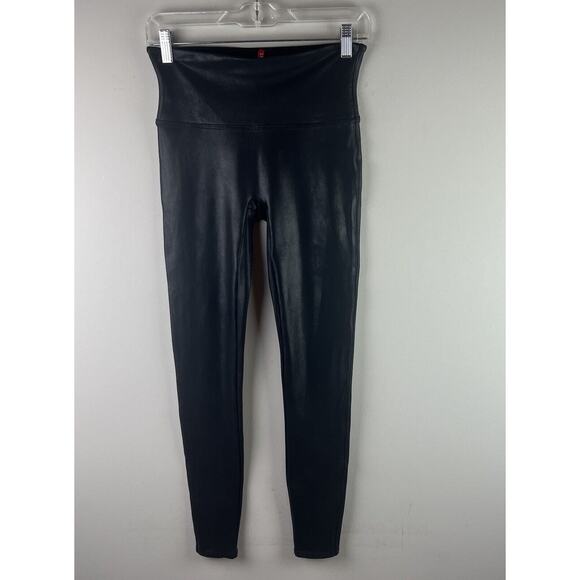 SPANX Pants - Spanx Faux Leather Midrise Pull On Leggings Size M Black Going Out